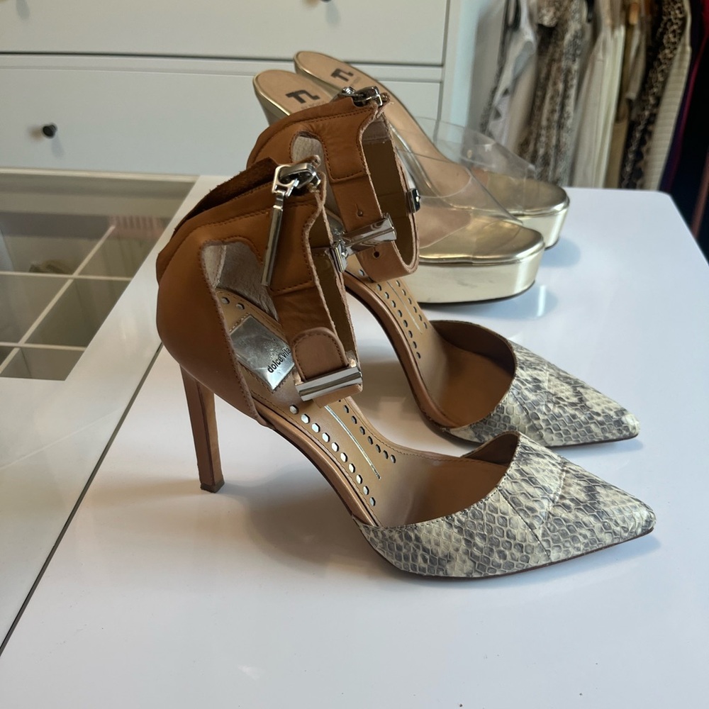 Dolce Vita Snakeskin and Tan Heels